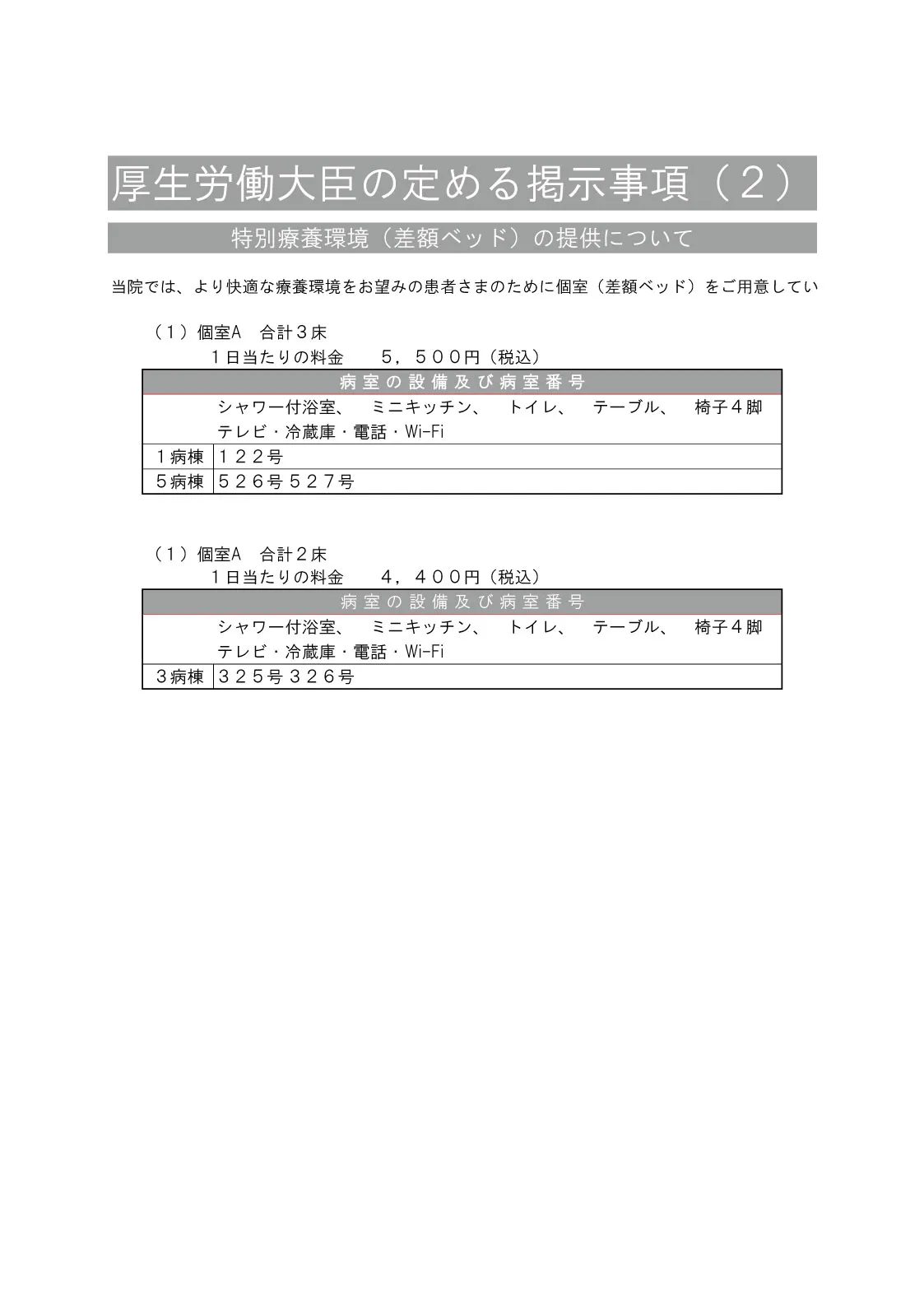 入院基本料・DPC病院・入院時食事療養・明細書の発行ほか特別療養環境(差額ベッド)についてのPDF